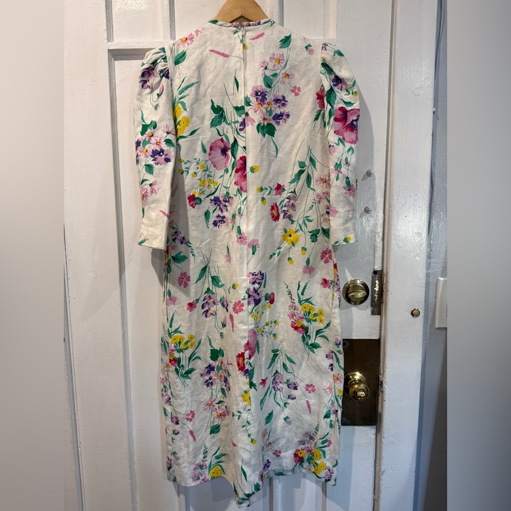 White Floral Vintage Long Sleeve Dress with Pink & Yellow Blooms - Picture 5 of 6